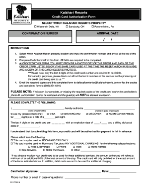  Kalahari Credit Card Authorization Form 2015