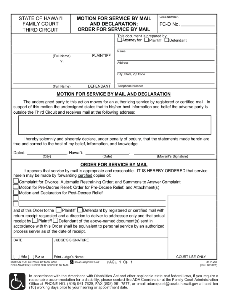  CASE NUMBER MOTION for SERVICE by MAIL and AFFIDAV 2021-2024