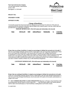  West Coast Life Insurance Beneficiary Change Form 2013-2024