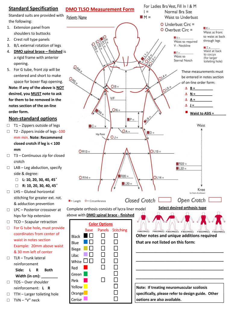 Measuring Form for Spinal Braces