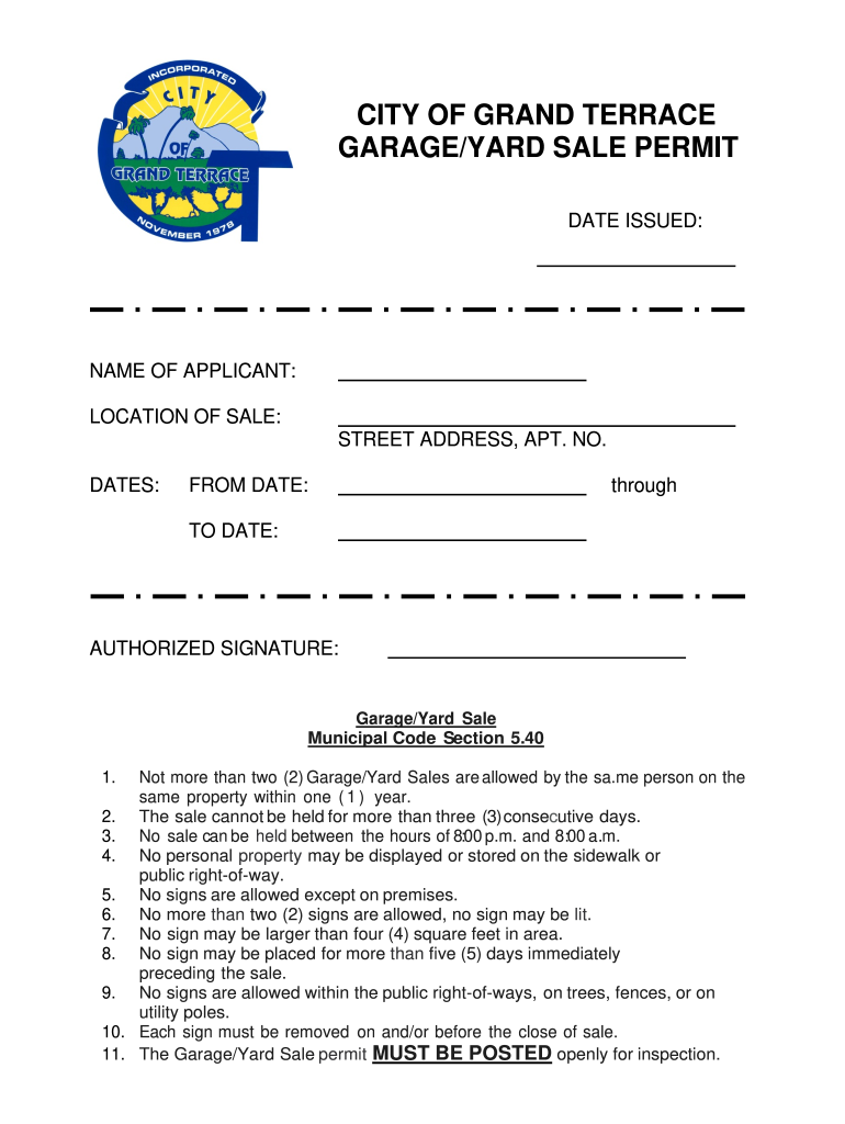 Get and Sign Yard Sale Permit Grand  Form