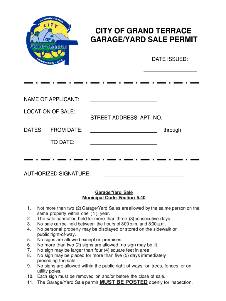 Yard Sale Permit Grand  Form