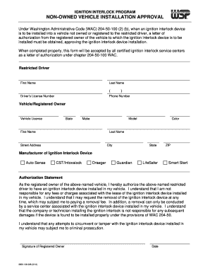 Ignition Interlock Program Non Owned Vehicle Installation Approval Created 312 Washington State Patrol Impaired Driving Section   Form