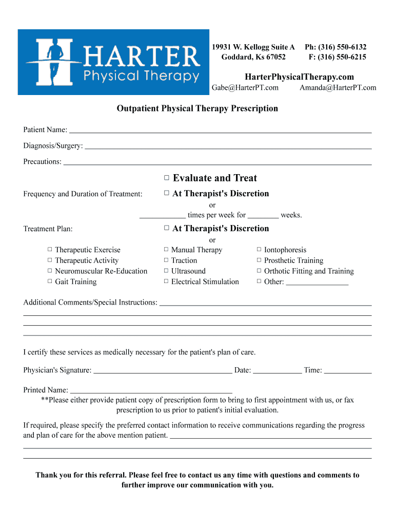 Outpatient Physical Therapy Prescription Form