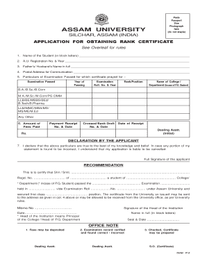 Assam University Original Certificate Online Apply  Form