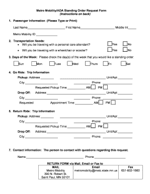 Metro Mobility Standing Order  Form