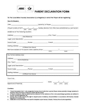 PARENT DECLARATION FORM Hockey Nova Scotia