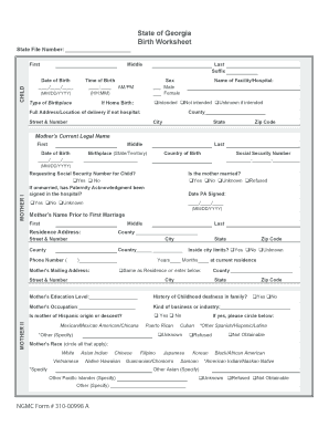 Georgia Birth Certificate Template  Form