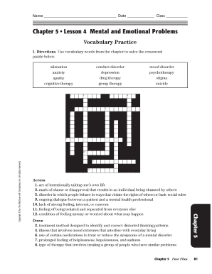 Chapter 5 Lesson 4 Mental and Emotional Problems  Form