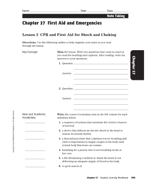 Chapter 27 First Aid and Emergencies Answer Key  Form