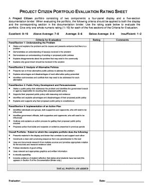 Project Citizen Showcase Portfolio and Hearing Evaluation  Form