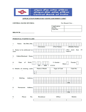 Application Form for Centcash Debit Card PDF