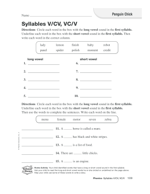Syllables V Cv Vc V Penguin Chick  Form