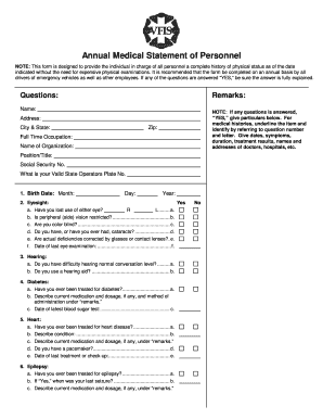 Annual Medical Statement of Personnel Precinct 4  Form