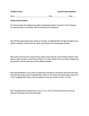 Density Word Problems Worksheet  Form