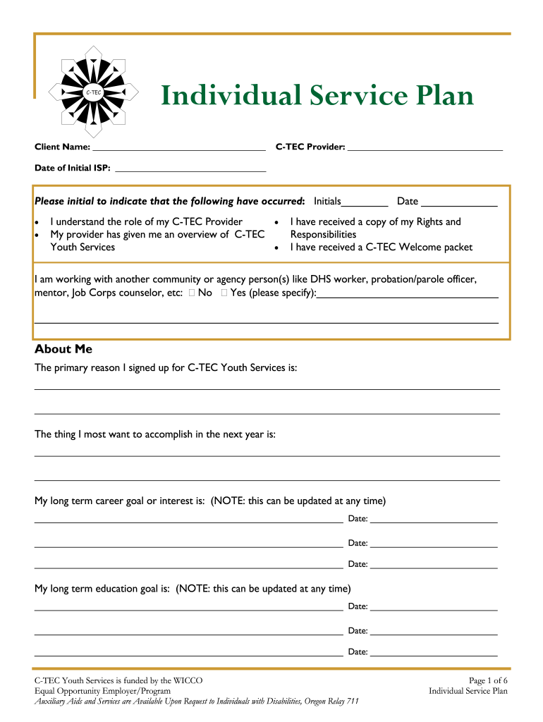 Individual Service Plan Example  Form