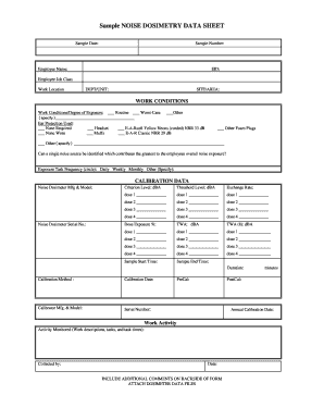 Sample NOISE DOSIMETRY DATA SHEET Osha  Form