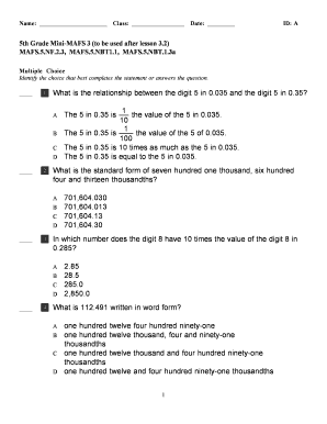5th Grade Mini MAFS 3 to Be Used After Lesson 32 MAFS5  Form