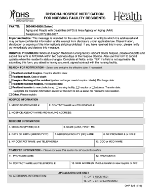  OHP 525 DHSOHA Hospice Notification for Nursing Facility Residents 2016