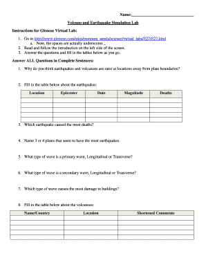 Virtual Earthquake Lab Answer Key  Form