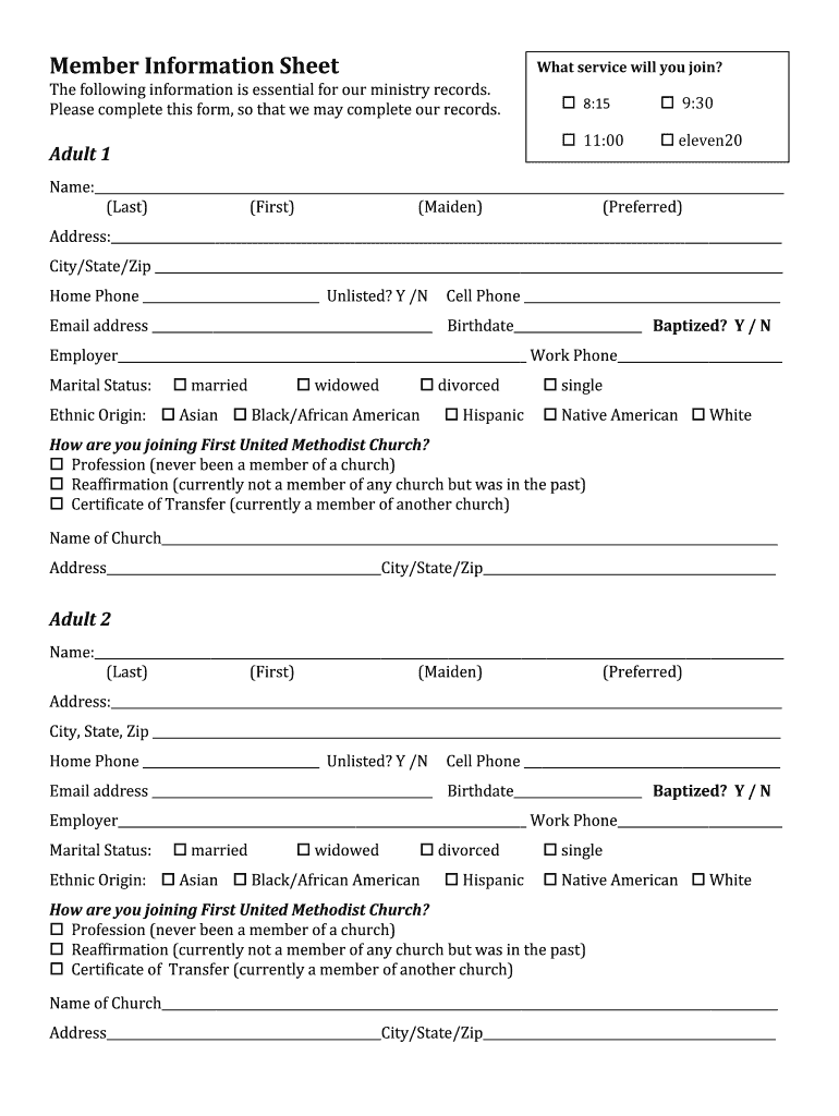 Member Information Sheet First United Methodist Church Firstumc