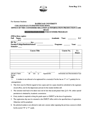 Bahir Dar University Registrar  Form