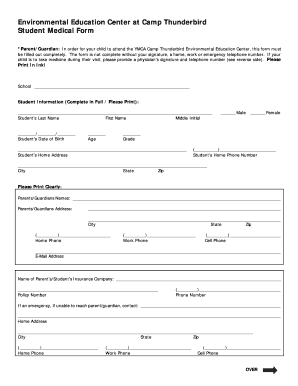 Medical Form AndPermission SlipPDF Campthunderbird