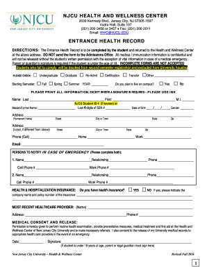 HEALTH and WELLNESS CENTER Njcuedu  Form