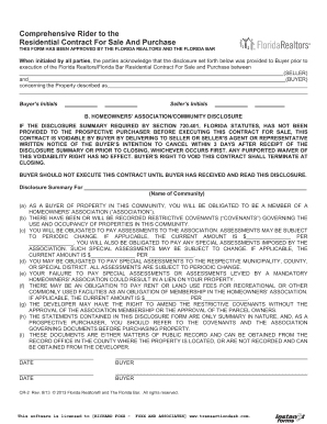 Comprehensive Rider to the Residential Contract for Sale and Purchase  Form