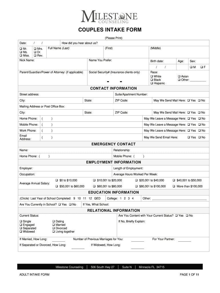 COUPLES INTAKE FORM Rivercounseling