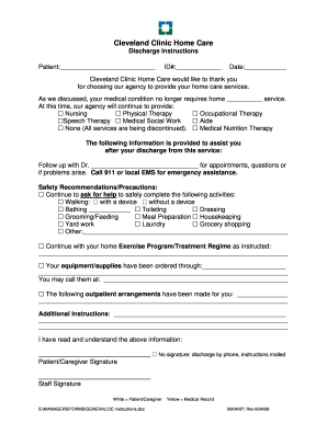 Cleveland Clinic Discharge Papers  Form