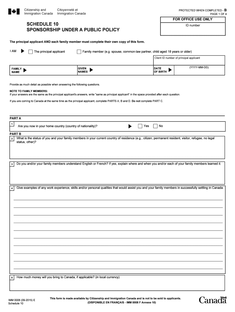 Get and Sign Cic Canada Spousal Sponsorship Application Imm0008 2015-2022 Form