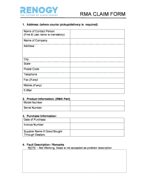 RMA CLAIM FORM Renogy