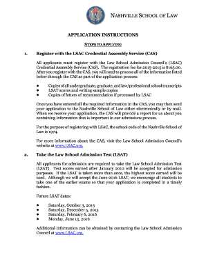 APPLICATION INSTRUCTIONS Nashville School of Law  Form