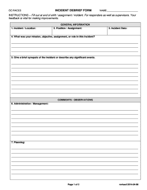 Incident Debrief Template  Form