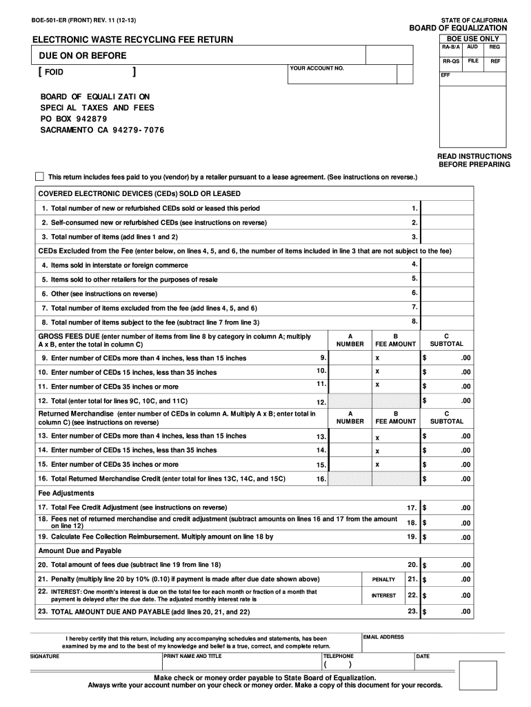  Electronic Waste Recycling Fee Return BOE 501 ER  Boe Ca 2013