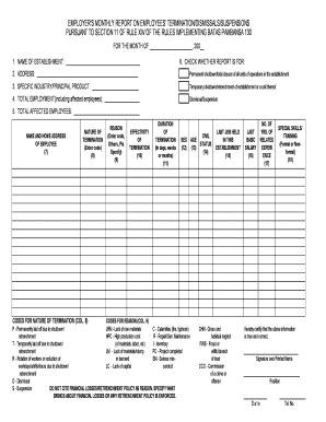 EMPLOYER039S MONTHLY REPORT on EMPLOYEES039 TERMINATION  Form
