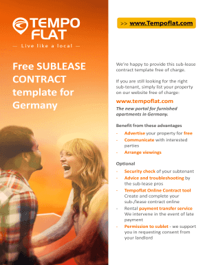 Sublease Contract Germany Rental Contract for Sublease Temporary Accommodation  Form