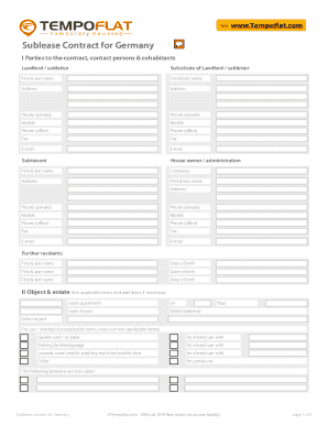 Sublease Contract Germany Rental Contract for Sublease Temporary Accommodation  Form