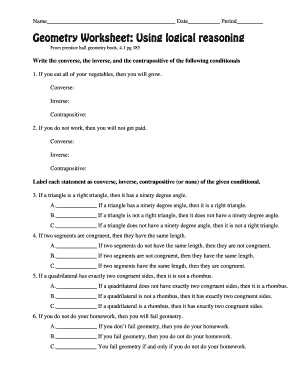Geometry Worksheet Using Logical Reasoning Answer Key  Form