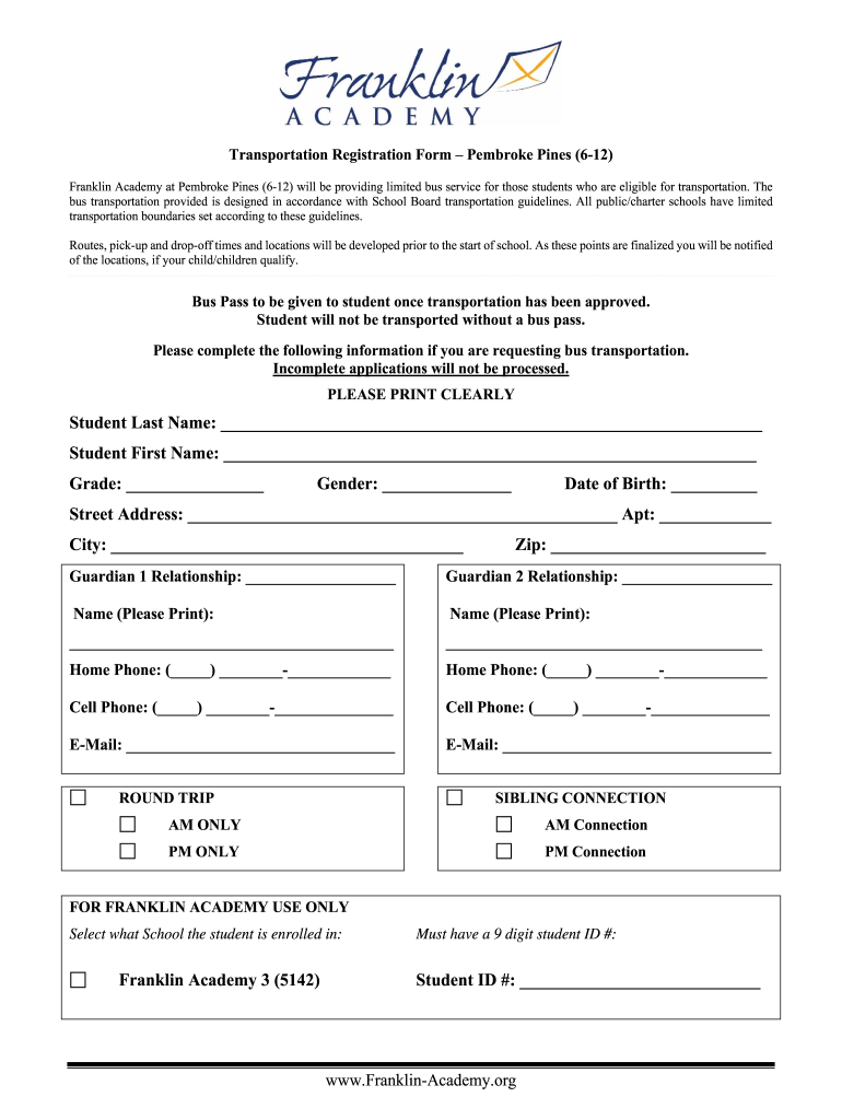 Franklin Academy Pembroke Pines 6 12  Form