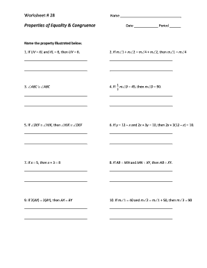 Properties of Equalities Worksheet  Form