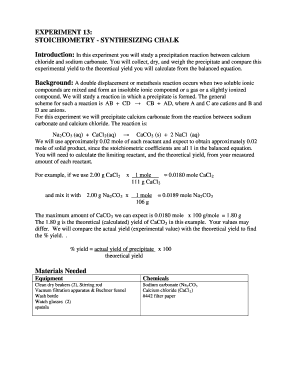 Experiment 13 Stoichiometry Synthesizing Chalk Answers  Form