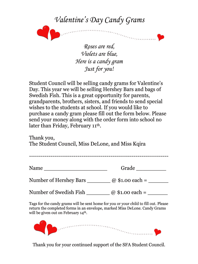 Valentines Day Candy Grams Sfacatholicorg  Form