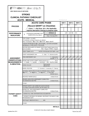 STROKE CLINICAL PATHWAY CHECKLIST ACUTE Gbhnca  Form