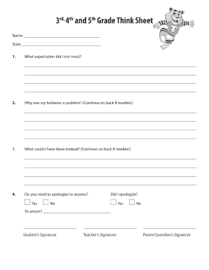 3rd 4th 5th Grades Think Sheet PDF  Form