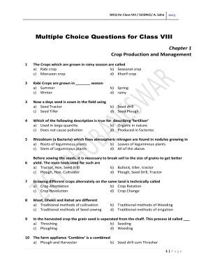 Crop Production and Management Class 8 Mcq PDF  Form