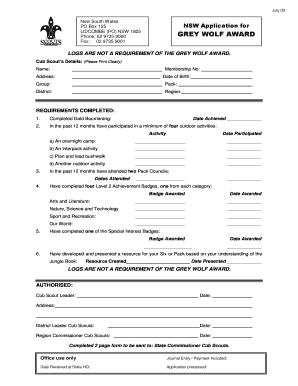 NSW Grey Wolf Award Application Form Scouts Australia