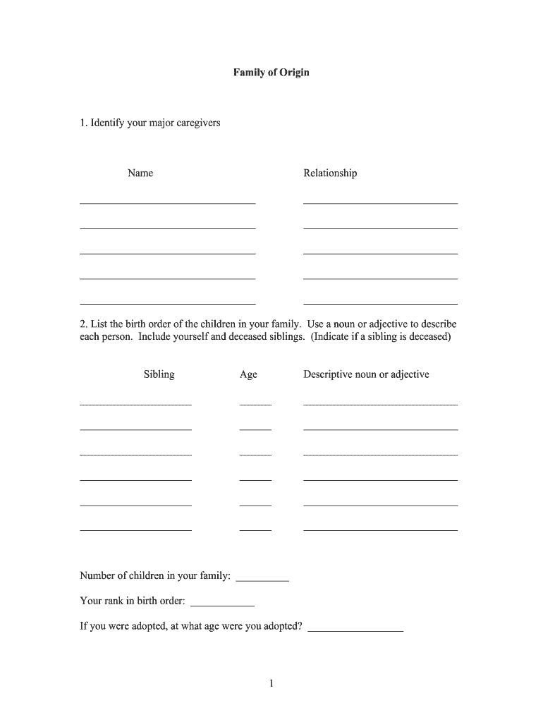 Family of Origin Worksheet PDF  Form