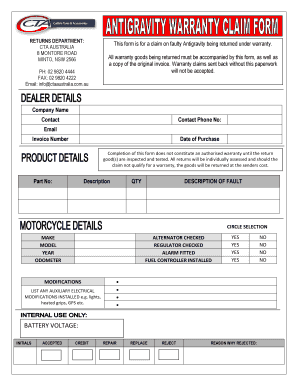 Antigravity Warranty Claim FORM 2013pdf